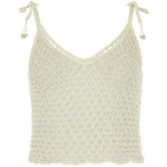 My Beachy Side Crochet Net Beaded Top In Snow White One Size